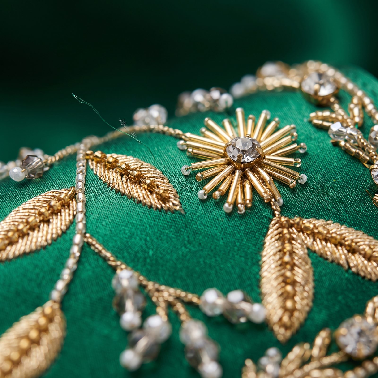 Emerald garden embroidery detail