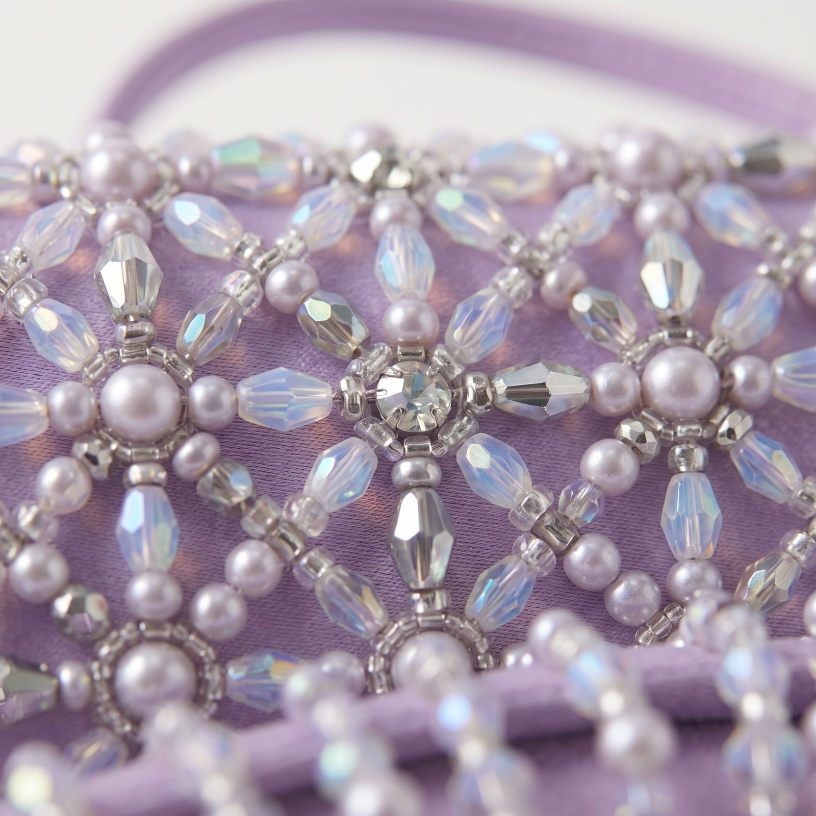 Lavender pearl fringe beadwork detail