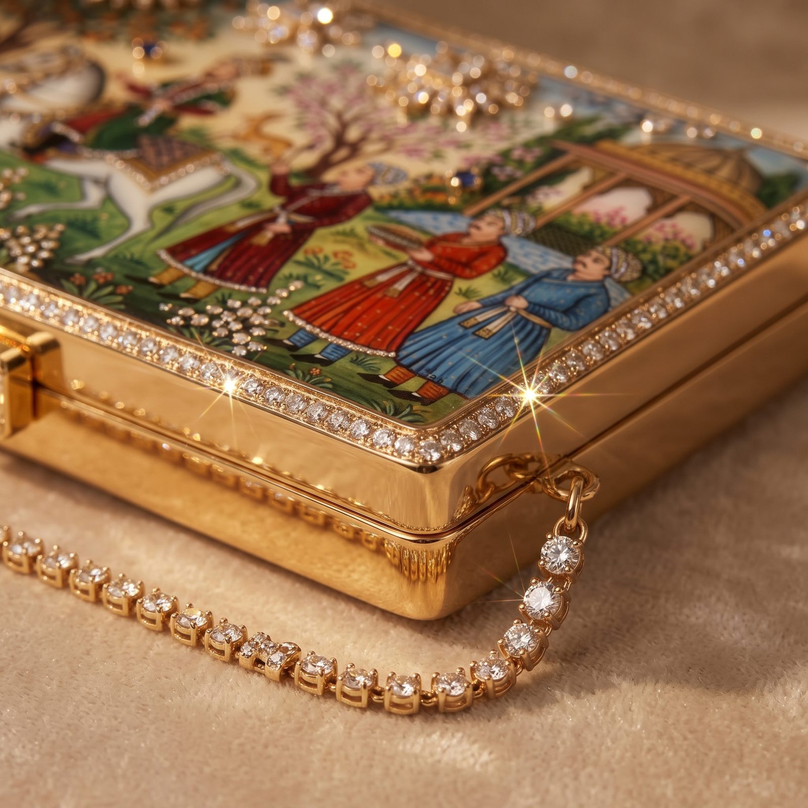 Mughal court crystal minaudiere detail