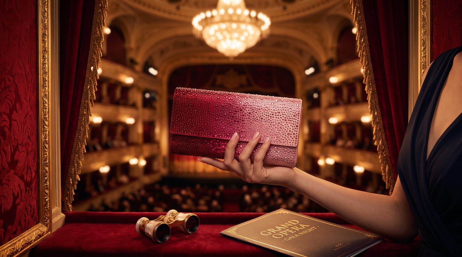 Scarlet ombre crystal clutch evening view