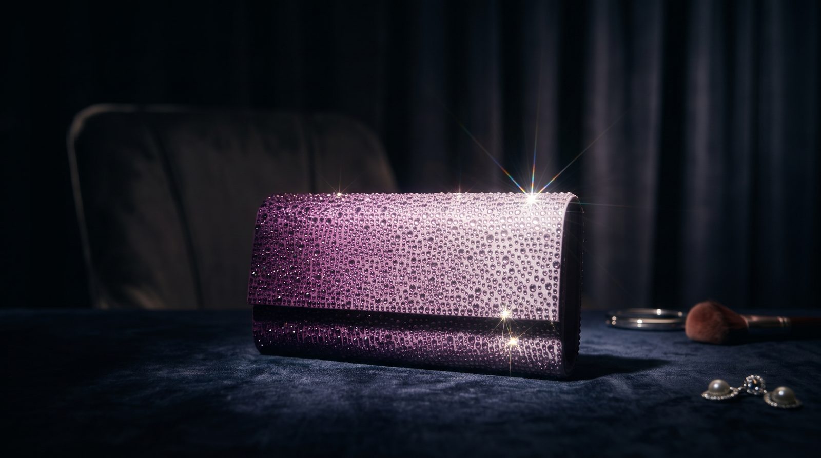 Violet ombre crystal clutch vanity view